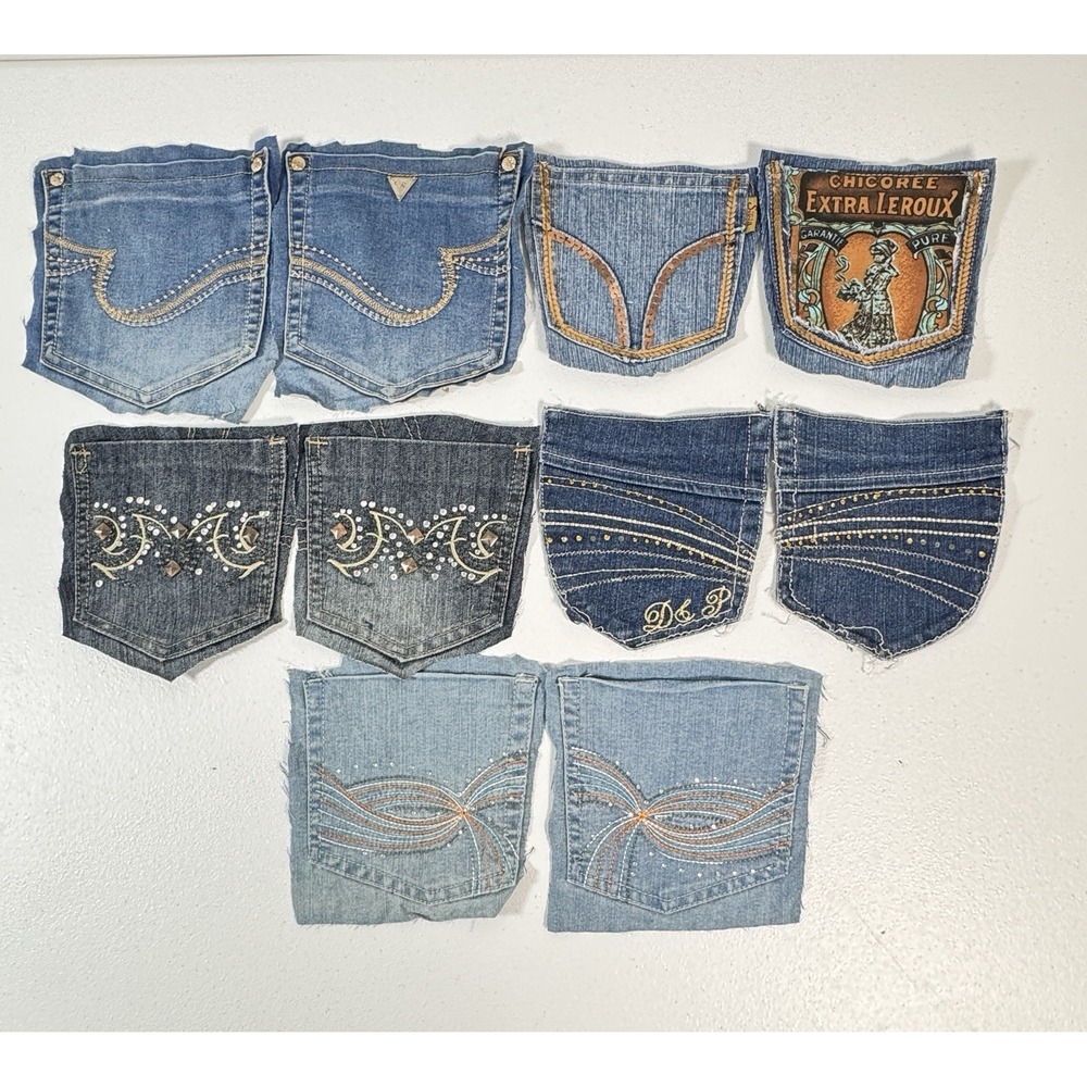 10 Denim Jean Back Pockets 5 Pairs Embroidered Rhinestone Crafts Sewing Upcycle